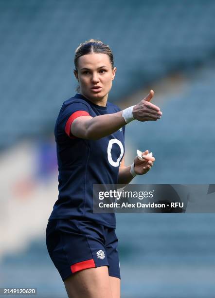 Ellie Kildunne of England looks on during a England Red Roses Training Session at Twickenham Stadium on April 18, 2024 in London, England.