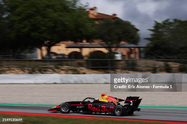 Arvid Lindblad of Great Britain and PREMA Racing drives on track during day three of Formula 3 Testing at Circuit de Barcelona-Catalunya on April 18,...