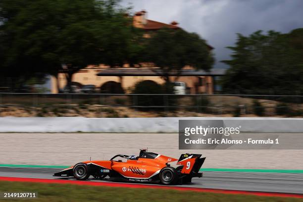 Alex Dunne of Ireland and MP Motorsport drives on track during day three of Formula 3 Testing at Circuit de Barcelona-Catalunya on April 18, 2024 in...