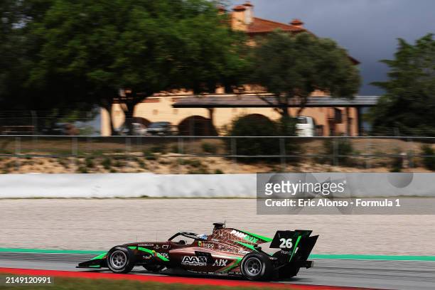 Tasanapol Inthraphuvasak of Thailand and PHM AIX Racing drives on track during day three of Formula 3 Testing at Circuit de Barcelona-Catalunya on...