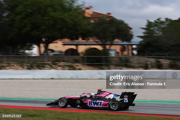 Nikola Tsolov of Bulgaria and ART Grand Prix drives on track during day three of Formula 3 Testing at Circuit de Barcelona-Catalunya on April 18,...