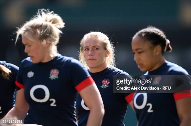 Alex Matthews looks on during a England Red Roses Training Session at Twickenham Stadium on April 18, 2024 in London, England.