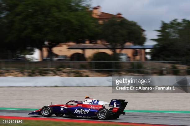 Santiago Ramos of Mexico and Trident drives on track during day three of Formula 3 Testing at Circuit de Barcelona-Catalunya on April 18, 2024 in...
