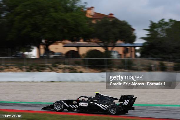 Piotr Wisnicki of Poland and Rodin Motorsport drives on track during day three of Formula 3 Testing at Circuit de Barcelona-Catalunya on April 18,...