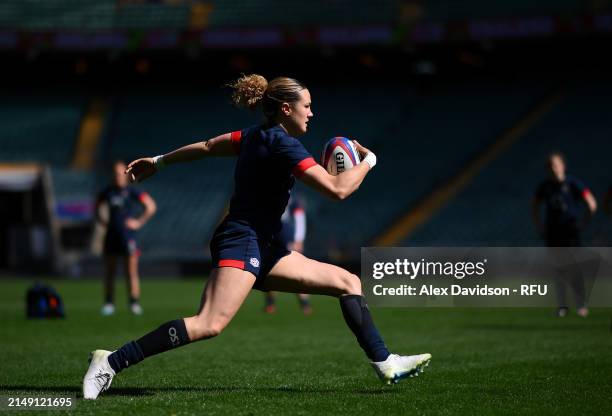 Ellie Kildunne of England runs during a England Red Roses Training Session at Twickenham Stadium on April 18, 2024 in London, England.