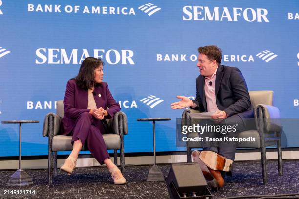 Julie Su, Acting U.S. Labor Secretary and chat Ben Smith, Editor-In-Chief, Semafor at The Semafor 2024 World Economy Summit on April 18, 2024 in...