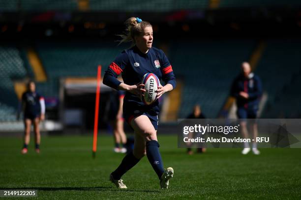 Ella Wyrwas runs during a England Red Roses Training Session at Twickenham Stadium on April 18, 2024 in London, England.