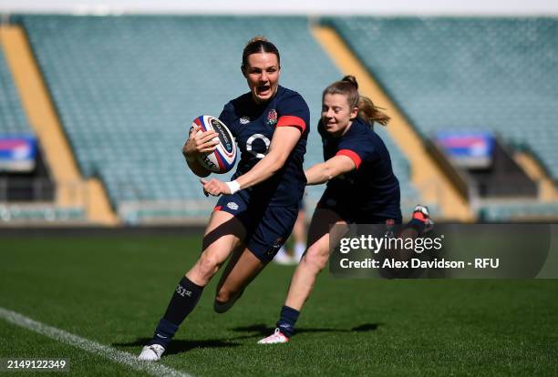 Ellie Kildunne of England runs during a England Red Roses Training Session at Twickenham Stadium on April 18, 2024 in London, England.