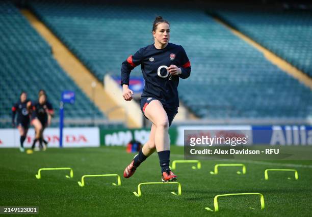 Emily Scarratt of England during a England Red Roses Training Session at Twickenham Stadium on April 18, 2024 in London, England.