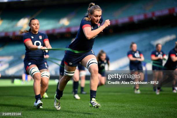 Zoe Aldcroft during a England Red Roses Training Session at Twickenham Stadium on April 18, 2024 in London, England.