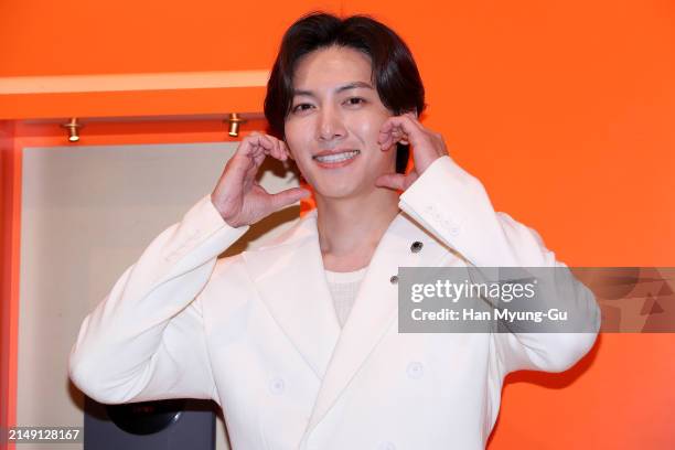 Atkinsons brand ambassador, actor Ji Chang-Wook is seen at the ATKINSONS 1799 Korea launch photocall at Lotte Department Store on April 18, 2024 in...