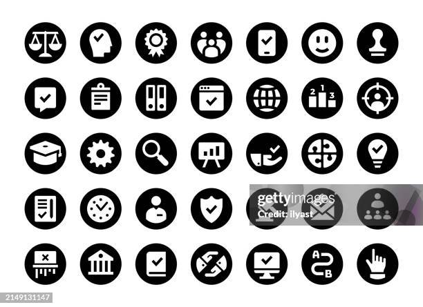 black & white minimal icon set for regulatory compliance - compliant logo stock illustrations
