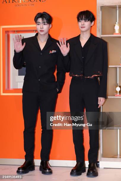 Atkinsons brand ambassador, Park Gun-Wook and Kim Gyu-Vin of boy band ZEROBASEONE aka ZB1 are seen at the ATKINSONS 1799 Korea launch photocall at...