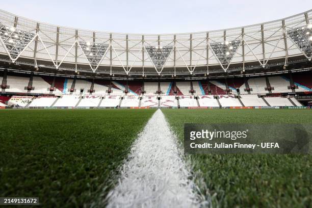 General view inside the stadium prior to the UEFA Europa League 2023/24 Quarter-Final second leg match between West Ham United FC and Bayer 04...