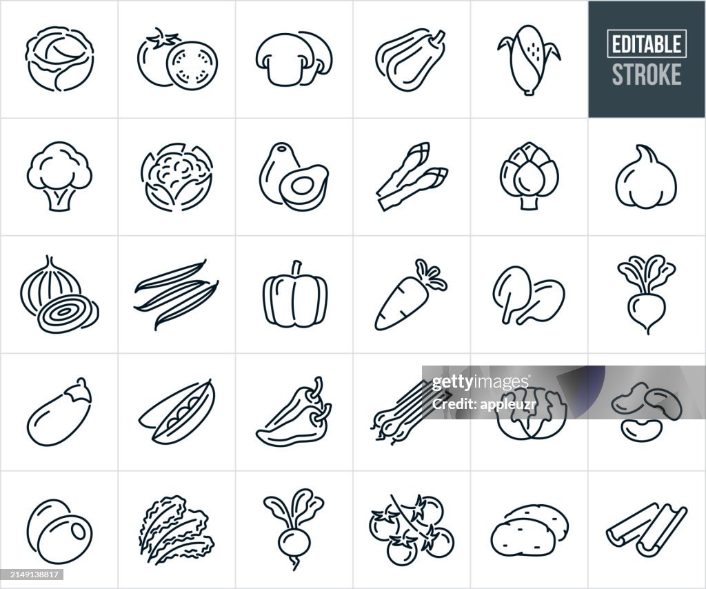Vegetables Thin Line Icons - Editable Stroke