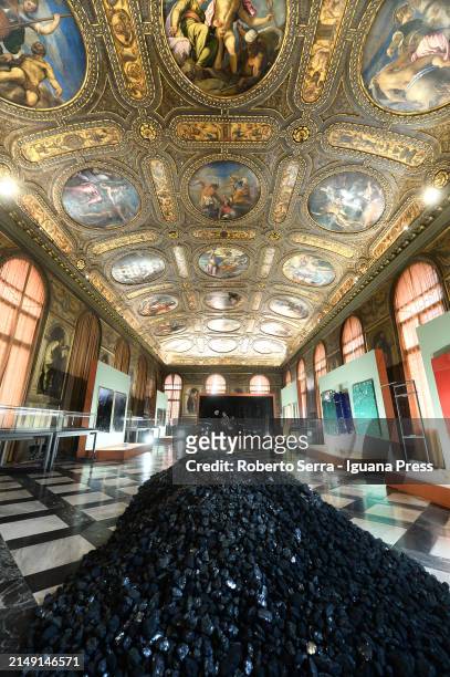 General view of the exhibition preview of French artist Bernar Venet's "1961… Looking Forward" at Biblioteca Nazionale Marciana on April 18, 2024 in...
