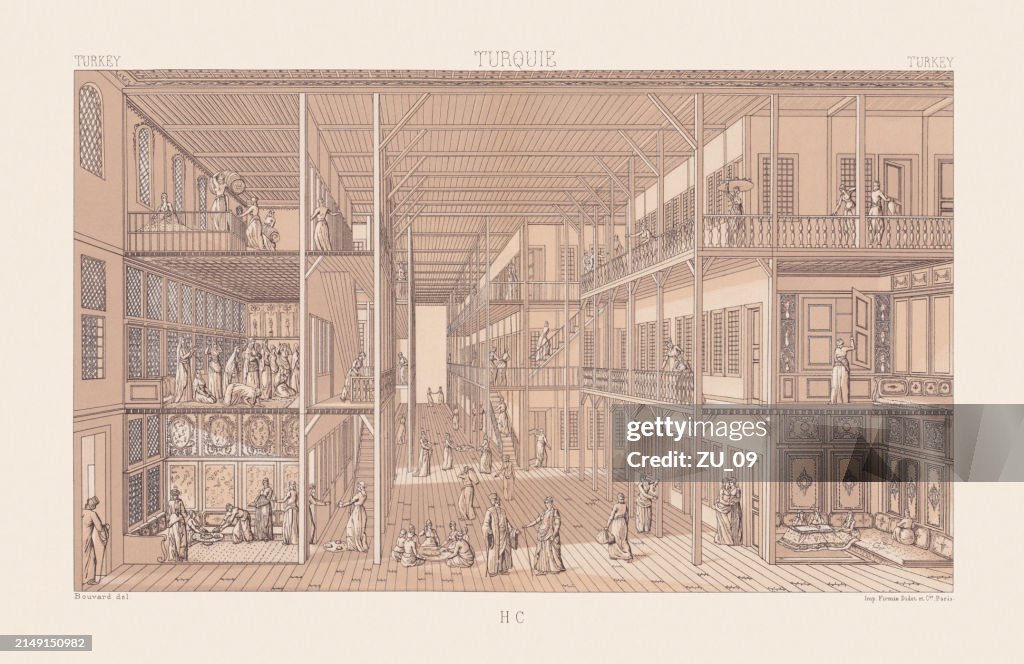 Imperial Harem in Constantinople, Ottoman Empire, chromolithograph, published in 1888