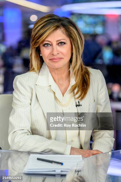 Host Maria Bartiromo as President of Poland Andrezej Duda visits "Sunday Morning Futures" at Fox News Channel Studios on April 18, 2024 in New York...