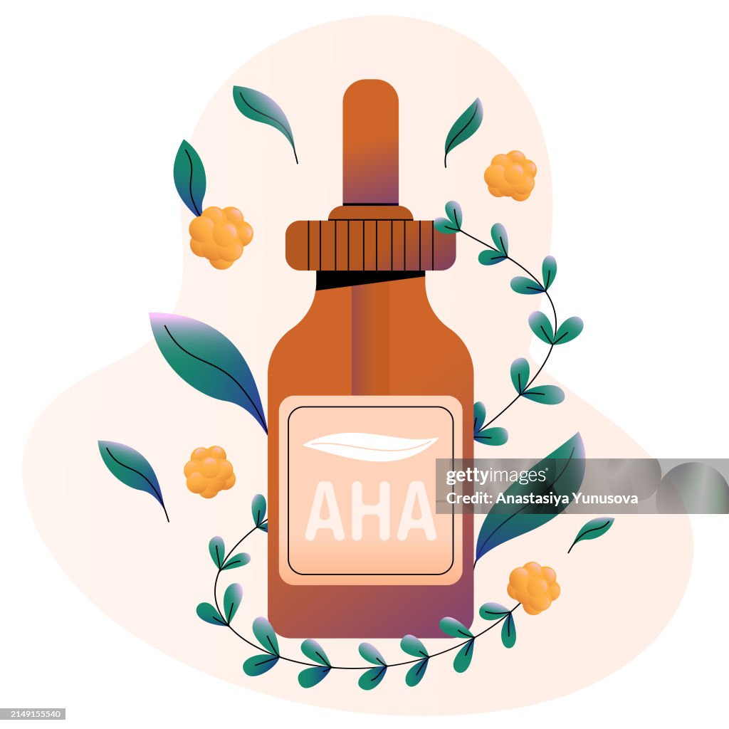 Skincare fluid in dark glass bottle