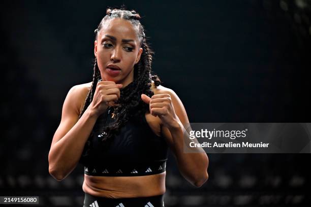 Estelle Mossely of France attends the adidas Paris 2024 collection reveal at Adidas Arena on April 18, 2024 in Paris, France. Adidas showcased their...