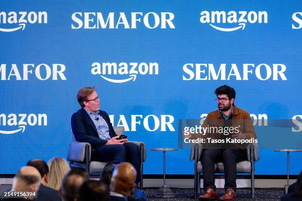 Reed Albergotti, Technology Editor, Semafor and Aravind Srinivas, CEO, Perplexity chat at The Semafor 2024 World Economy Summit on April 18, 2024 in...