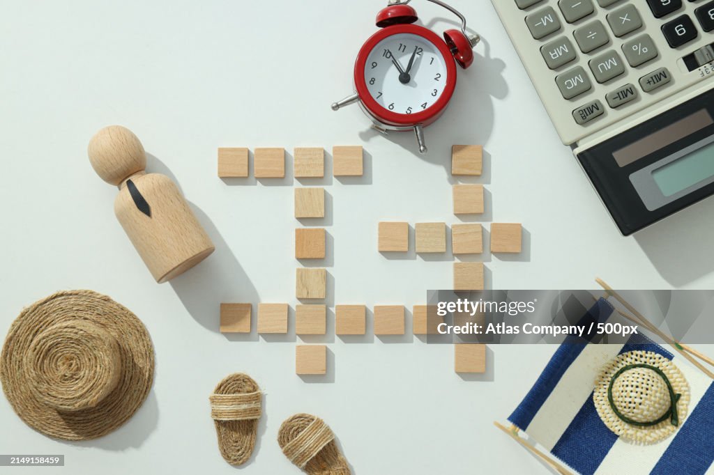High angle view of objects on table
