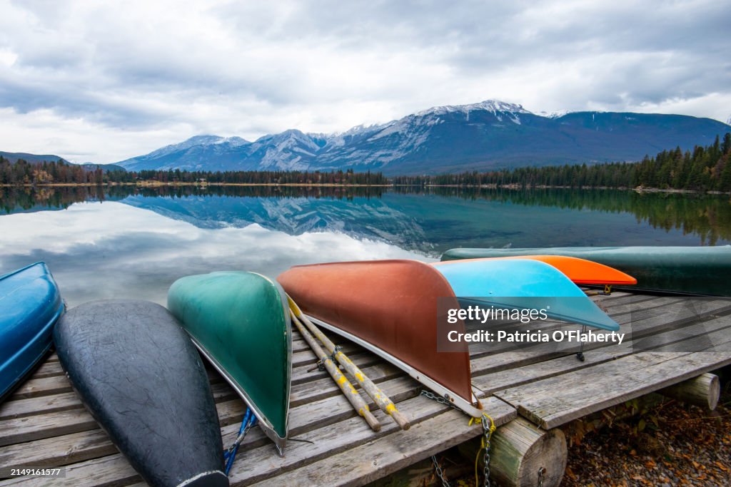 Canoes lined up on Dock
