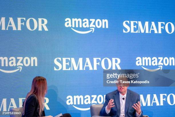 Gina Chua, Executive Editor, Semafor and Tye Brady, Chief Technologist, Amazon Robotics chat at The Semafor 2024 World Economy Summit on April 18,...