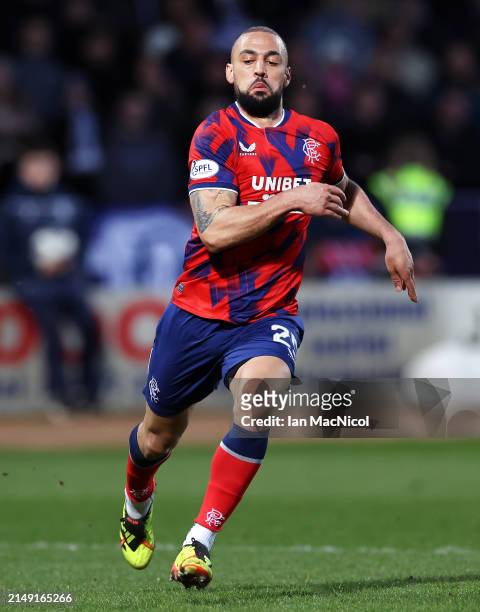 Kemar Roofe of Rangers is seen during the Cinch Scottish Premiership match between Dundee FC and Rangers FC at Dens Park Stadium on April 17, 2024 in...