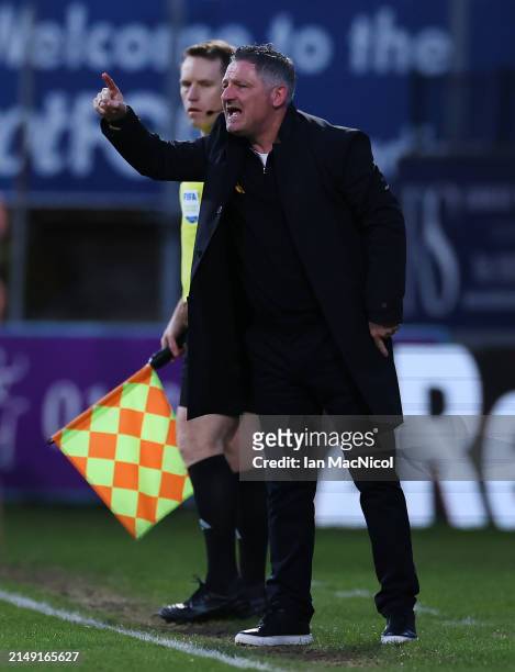 Dundee manager Tony Docherty is seen during the Cinch Scottish Premiership match between Dundee FC and Rangers FC at Dens Park Stadium on April 17,...