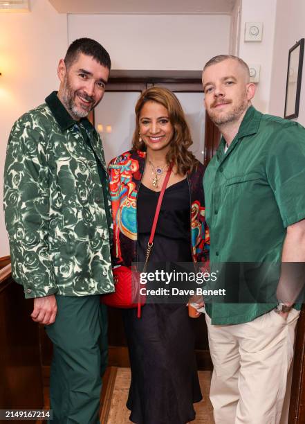 Robert Diament, Katy Wickremesinghe and Russell Tovey attend the Burberry party at Harry’s Bar during the opening week of the 60th International Art...