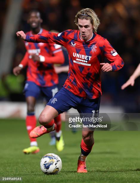 Todd Cantwell of Rangers is seen during the Cinch Scottish Premiership match between Dundee FC and Rangers FC at Dens Park Stadium on April 17, 2024...