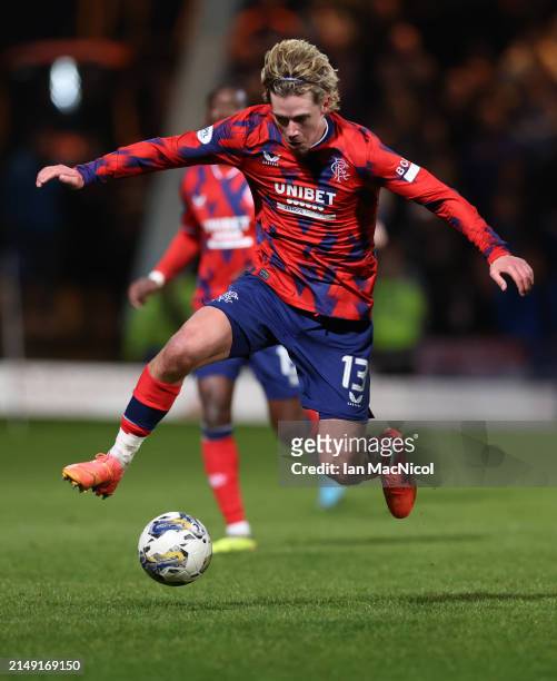 Todd Cantwell of Rangers is seen during the Cinch Scottish Premiership match between Dundee FC and Rangers FC at Dens Park Stadium on April 17, 2024...