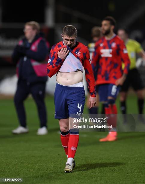 John Lundstram of Rangers is seen during the Cinch Scottish Premiership match between Dundee FC and Rangers FC at Dens Park Stadium on April 17, 2024...