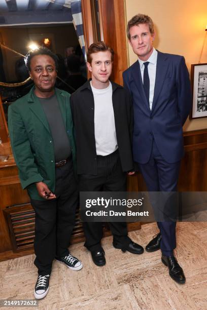 John Akomfrah, Burberry Chief Creative Officer Daniel Lee and Tristram Hunt, Director of the V&A, attend the Burberry party at Harry’s Bar during the...