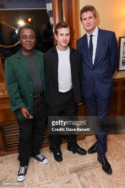 John Akomfrah, Burberry Chief Creative Officer Daniel Lee and Tristram Hunt, Director of the V&A, attend the Burberry party at Harry’s Bar during the...