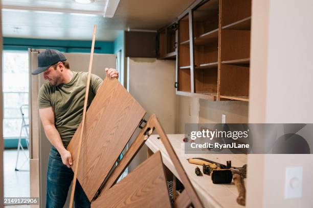 home remodel diy demo work - kitchen cabinets stock pictures, royalty-free photos & images