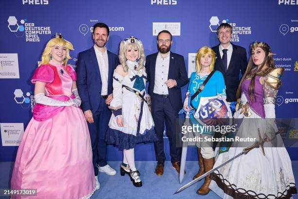 Felix Falk, guest and cosplayers during the annual German Computer Game Award at Eisbach Studios on April 18, 2024 in Munich, Germany.