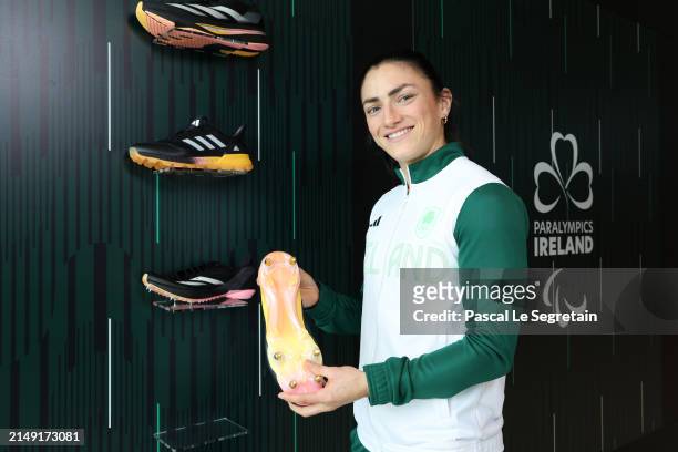 World-class athlete Lucy Mulhall is captured here viewing the new adidas kits for Ireland at Paris 2024. All adidas Paris 2024 kits were unveiled at...