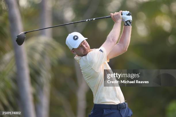 Daniel Berger of the United States plays his shot from the 15th tee during the first round of the Corales Puntacana Championship at Puntacana Resort...