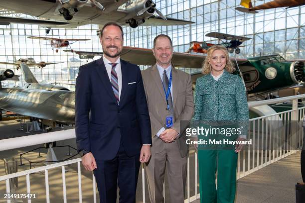Crown Prince Haakon of Norway, President and CEO of the Museum of Flight Matt Hayes, and Minister of Digitalisation and Public Governance of Norway...