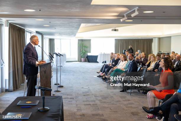 Washington Governor Jay Inslee speaks at the Museum of Flight during a visit from Crown Prince Haakon of Norway on April 18, 2024 in Tukwila,...