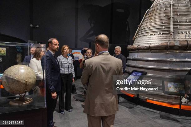 Crown Prince Haakon of Norway and Norway's Ambassador to the United States Anniken Krutnes tour the Museum of Flight on April 18, 2024 in Tukwila,...