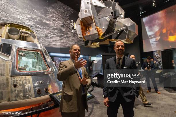 Matt Hayes gives a tour to Crown Prince Haakon of Norway at the Museum of Flight on April 18, 2024 in Tukwila, Washington, United States.