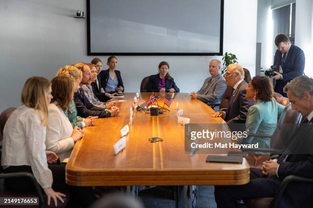 Crown Prince Haakon of Norway meets with Washington Governor Jay Inslee at the Museum of Flight on April 18, 2024 in Tukwila, Washington, United...