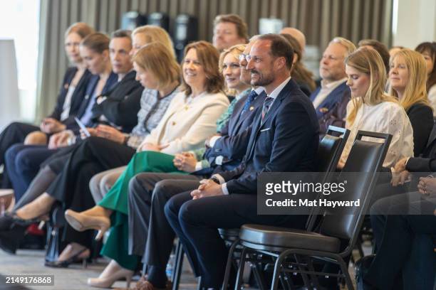 Washington Governor Jay Inslee and Crown Prince Haakon of Norway attend a panel discussion at the Museum of Flight on April 18, 2024 in Tukwila,...