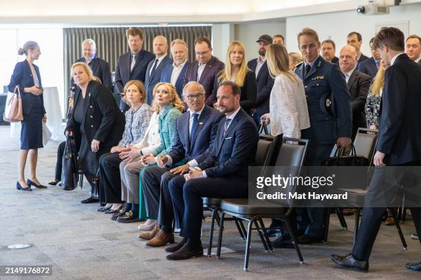 Washington Governor Jay Inslee and Crown Prince Haakon of Norway listen during a panel discussion at the Museum of Flight on April 18, 2024 in...