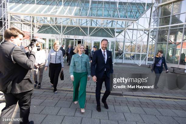 Minister of Digitalisation and Public Governance of Norway Karianne Tung and Crown Prince Haakon of Norway leave the Museum of Flight on April 18,...