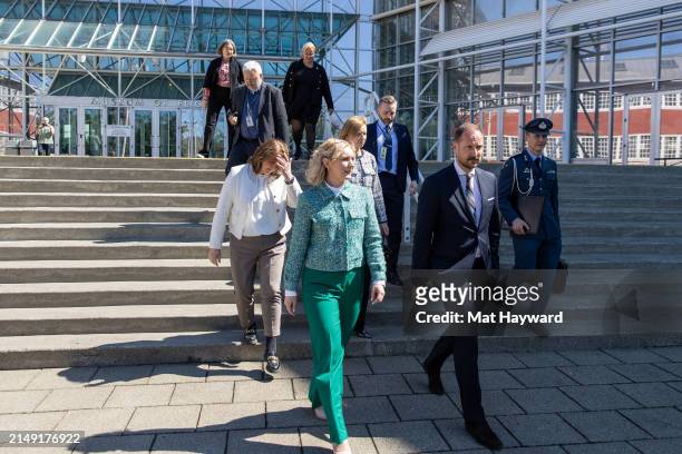 Minister of Digitalisation and Public Governance of Norway Karianne Tung and Crown Prince Haakon of Norway leave the Museum of Flight on April 18,...