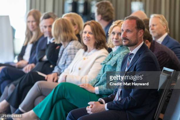Crown Prince Haakon of Norway attends a presentation during a visit to the Museum of Flight on April 18, 2024 in Tukwila, Washington, United States.